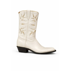 Vtg 70s/80s ACME Women's White Leather Gold Inlay Western Cowgirl Boots Sz 6.5A